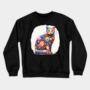 Vibrant Quantum Feline: Colorful Physics Cat T Crewneck Sweatshirt